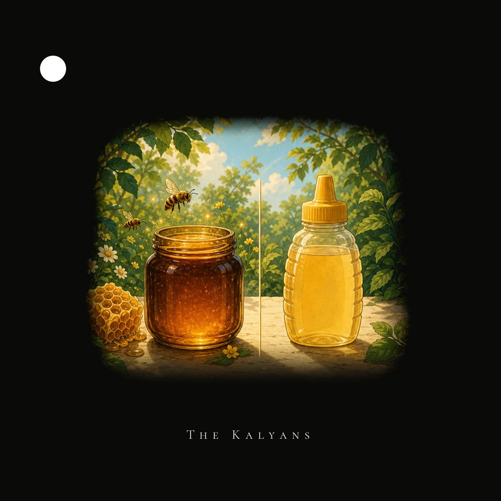 The Kalyans Codex illustration for Raw, Unprocessed Honey vs Processed Honey